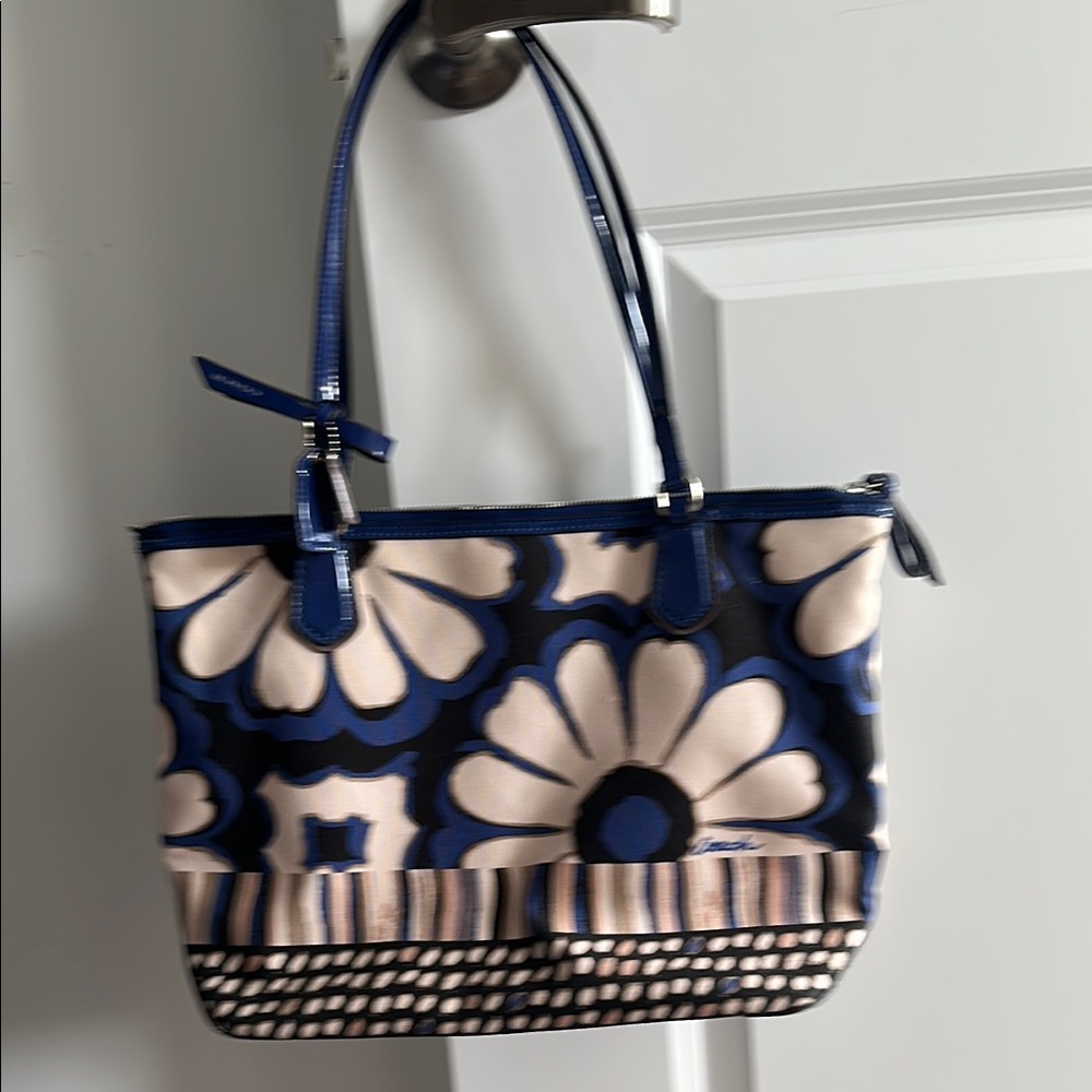 Coach Floral Blue and Cream Tote Bag